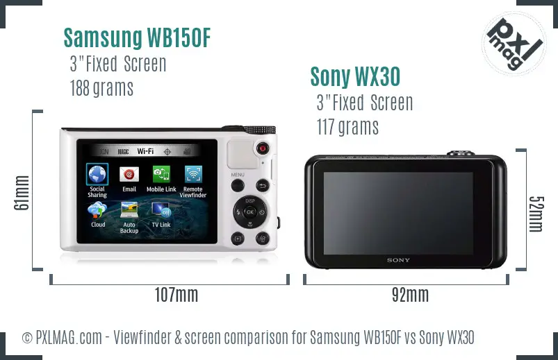 Samsung WB150F vs Sony WX30 Screen and Viewfinder comparison