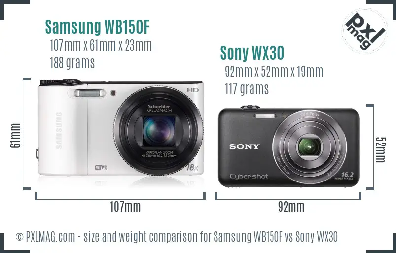 Samsung WB150F vs Sony WX30 size comparison
