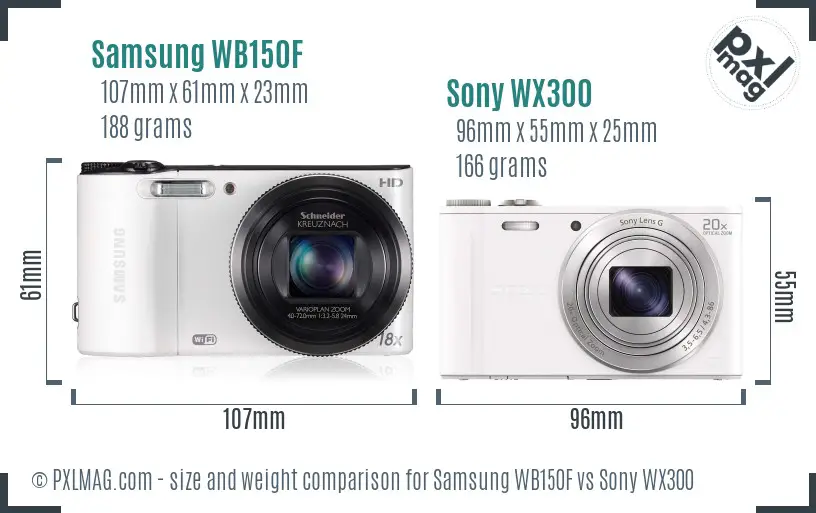 Samsung WB150F vs Sony WX300 size comparison