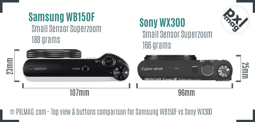 Samsung WB150F vs Sony WX300 top view buttons comparison