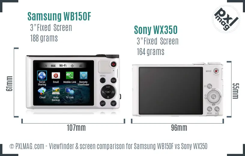 Samsung WB150F vs Sony WX350 Screen and Viewfinder comparison