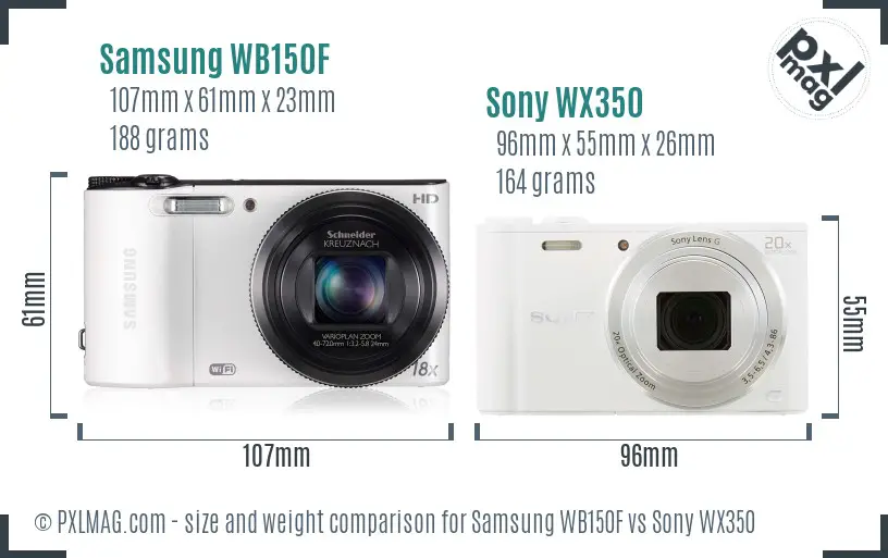 Samsung WB150F vs Sony WX350 size comparison