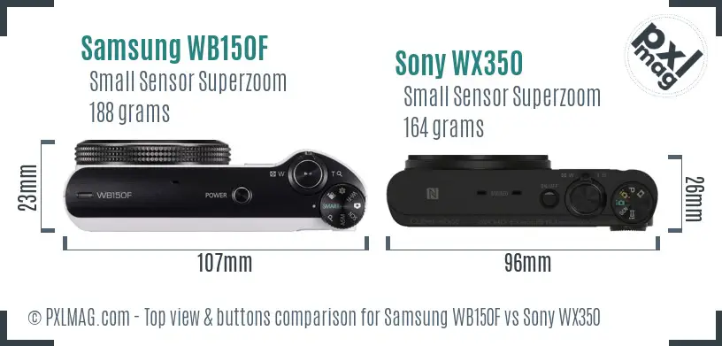 Samsung WB150F vs Sony WX350 top view buttons comparison