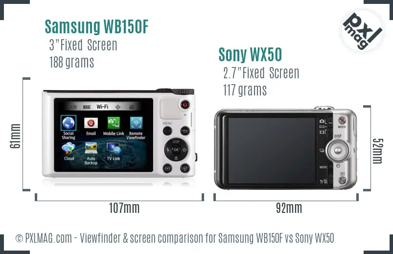 Samsung WB150F vs Sony WX50 Screen and Viewfinder comparison