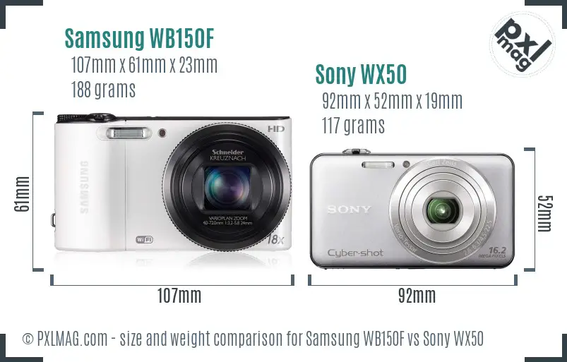 Samsung WB150F vs Sony WX50 size comparison