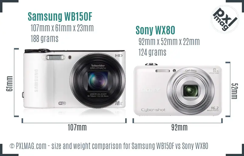 Samsung WB150F vs Sony WX80 size comparison