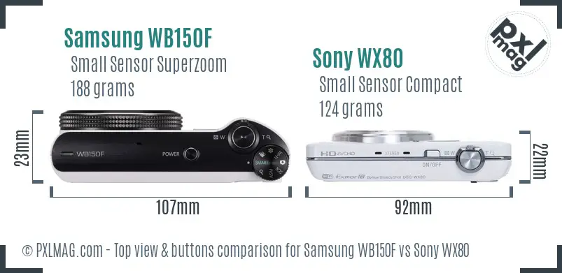 Samsung WB150F vs Sony WX80 top view buttons comparison