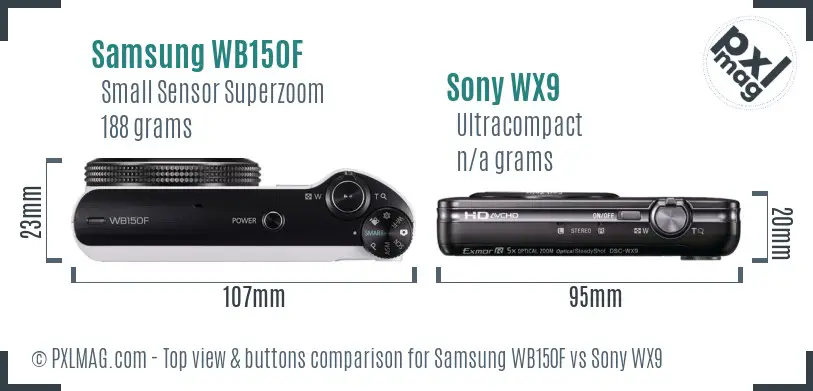 Samsung WB150F vs Sony WX9 top view buttons comparison