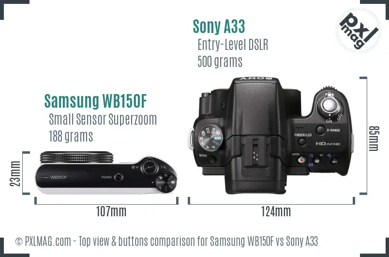 Samsung WB150F vs Sony A33 top view buttons comparison