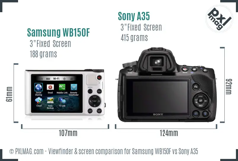 Samsung WB150F vs Sony A35 Screen and Viewfinder comparison