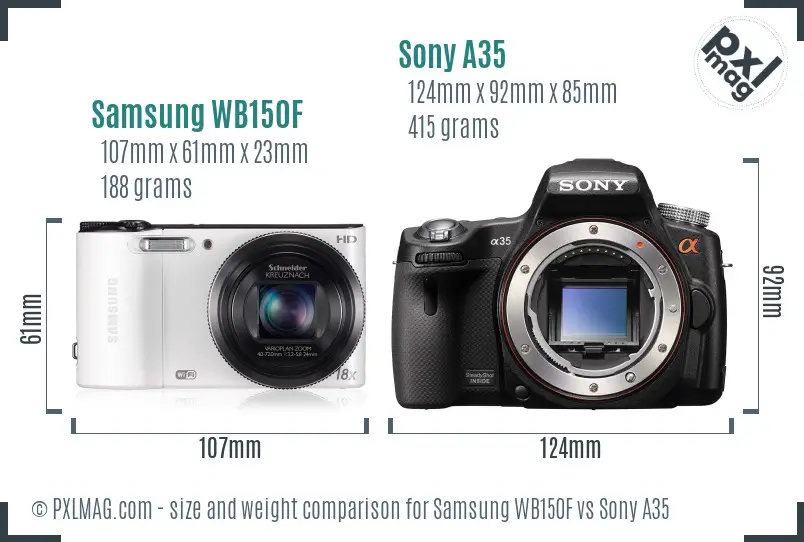 Samsung WB150F vs Sony A35 size comparison