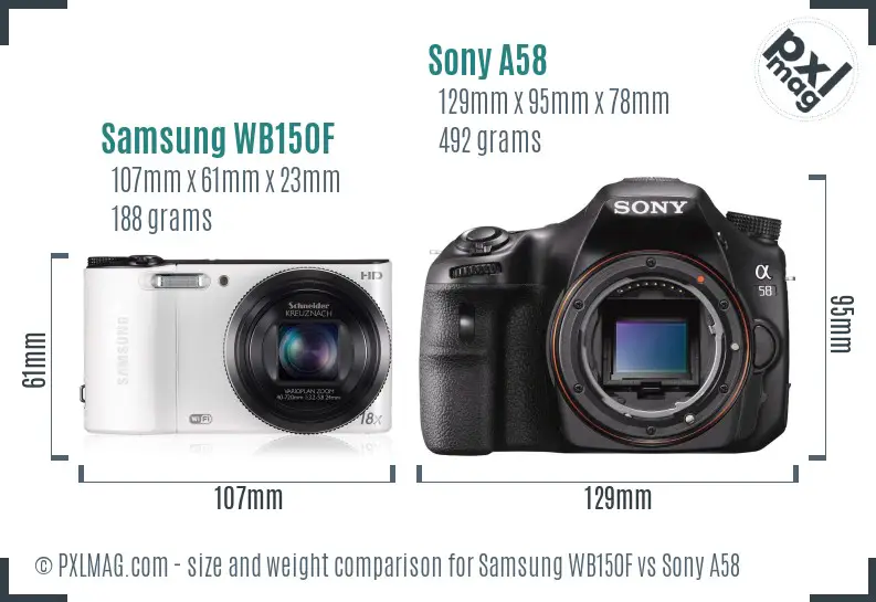 Samsung WB150F vs Sony A58 size comparison Samsung WB150F vs Sony A58 size comparison