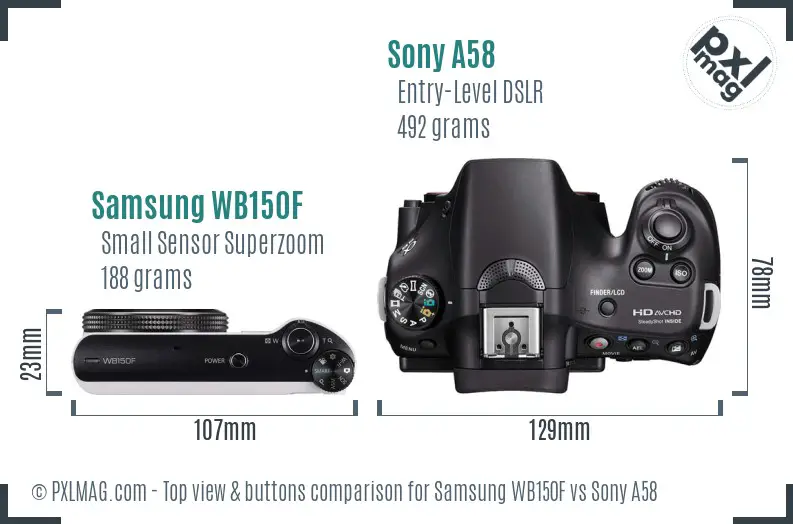 Samsung WB150F vs Sony A58 top view buttons comparison Samsung WB150F vs Sony A58 top view buttons comparison
