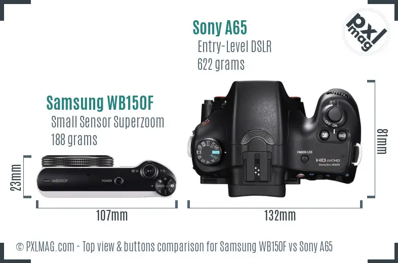 Samsung WB150F vs Sony A65 top view buttons comparison