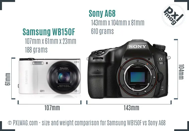 Samsung WB150F vs Sony A68 size comparison