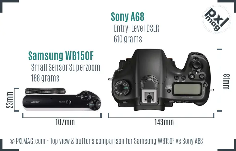 Samsung WB150F vs Sony A68 top view buttons comparison