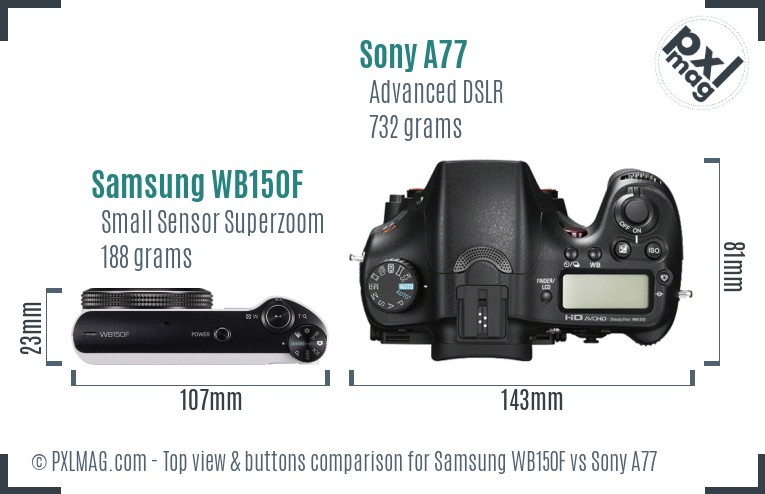 Samsung WB150F vs Sony A77 top view buttons comparison