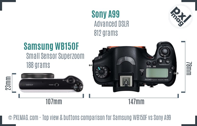 Samsung WB150F vs Sony A99 top view buttons comparison