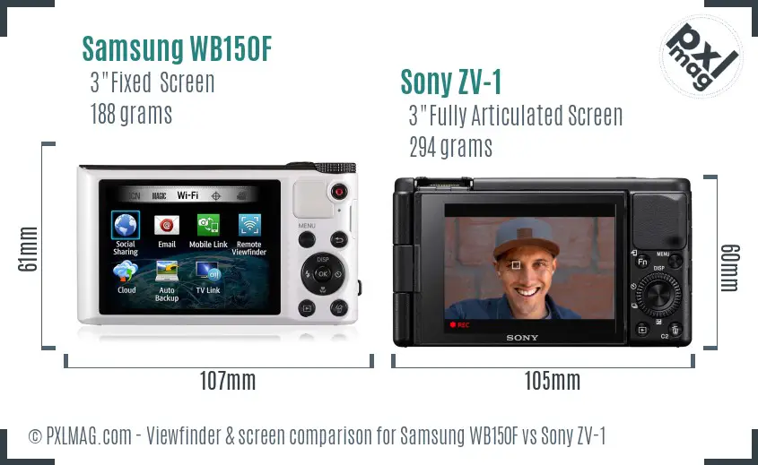 Samsung WB150F vs Sony ZV-1 Screen and Viewfinder comparison