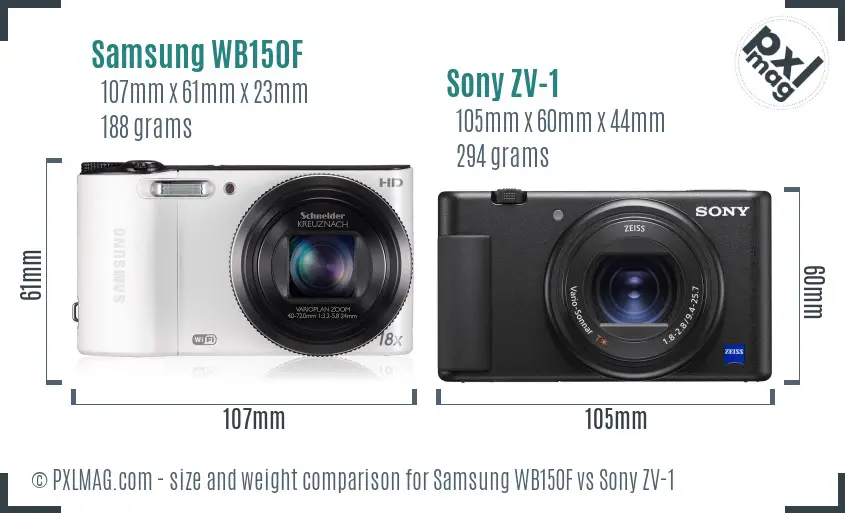 Samsung WB150F vs Sony ZV-1 size comparison