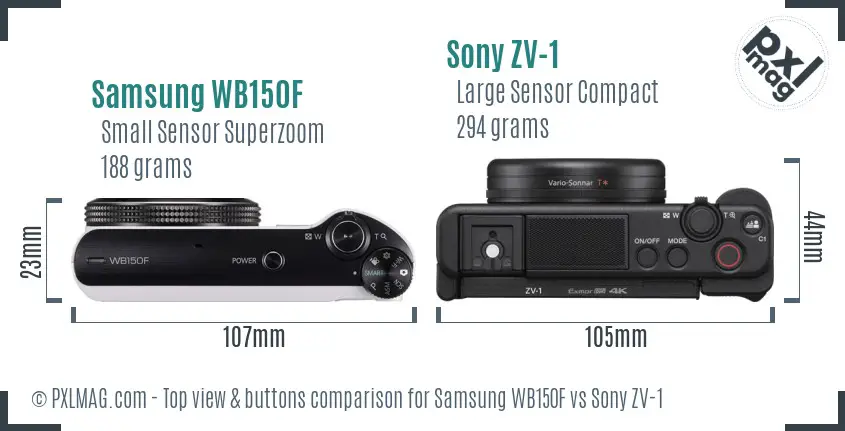 Samsung WB150F vs Sony ZV-1 top view buttons comparison