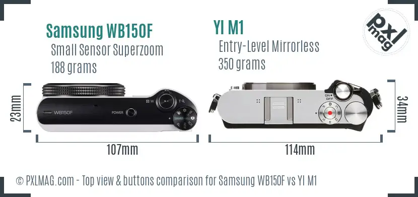 Samsung WB150F vs YI M1 top view buttons comparison Samsung WB150F vs YI M1 top view buttons comparison