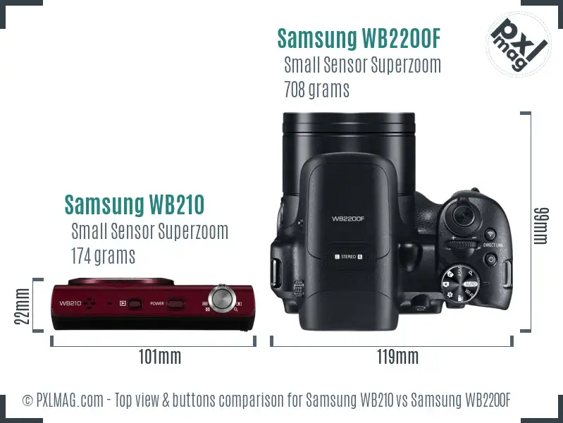 Samsung WB210 vs Samsung WB2200F top view buttons comparison