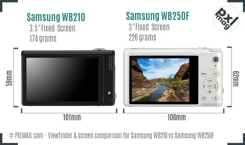 Samsung WB210 vs Samsung WB250F Screen and Viewfinder comparison