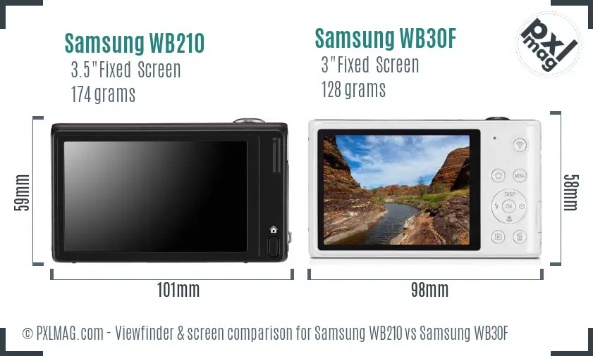 Samsung WB210 vs Samsung WB30F Screen and Viewfinder comparison