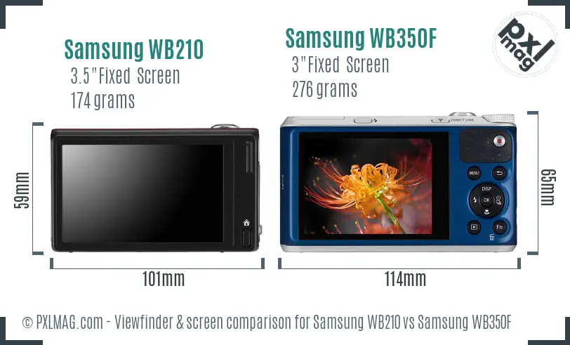 Samsung WB210 vs Samsung WB350F Screen and Viewfinder comparison