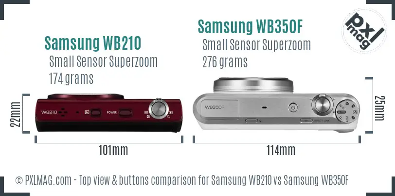Samsung WB210 vs Samsung WB350F top view buttons comparison
