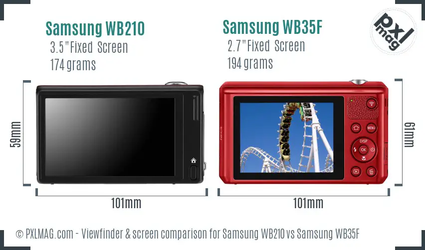 Samsung WB210 vs Samsung WB35F Screen and Viewfinder comparison