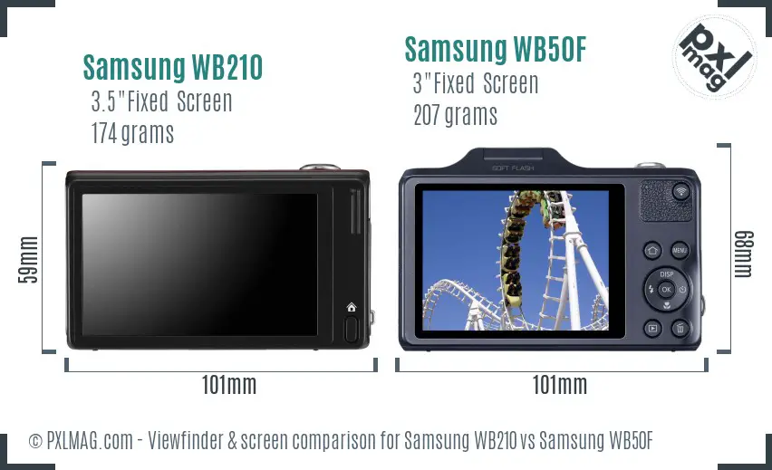 Samsung WB210 vs Samsung WB50F Screen and Viewfinder comparison