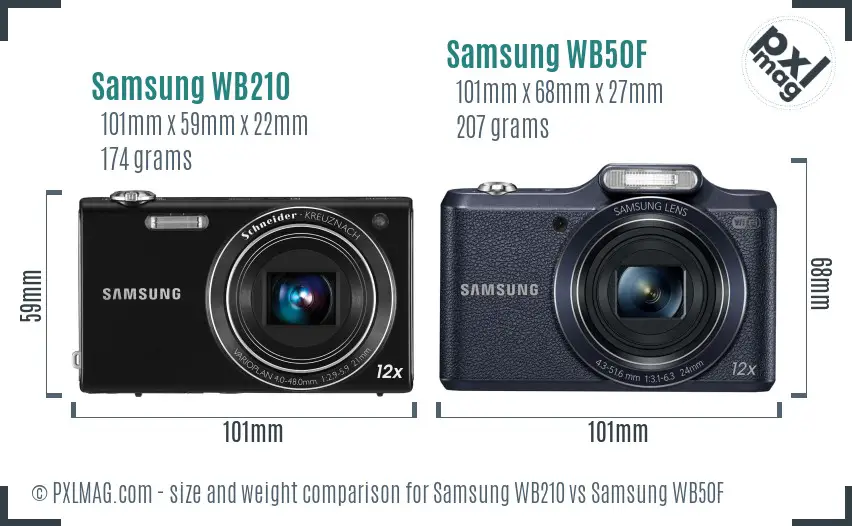 Samsung WB210 vs Samsung WB50F size comparison
