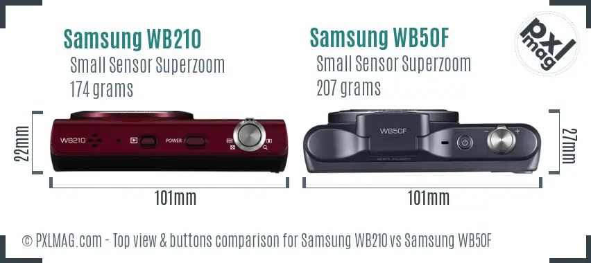 Samsung WB210 vs Samsung WB50F top view buttons comparison