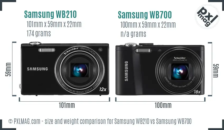 Samsung WB210 vs Samsung WB700 size comparison