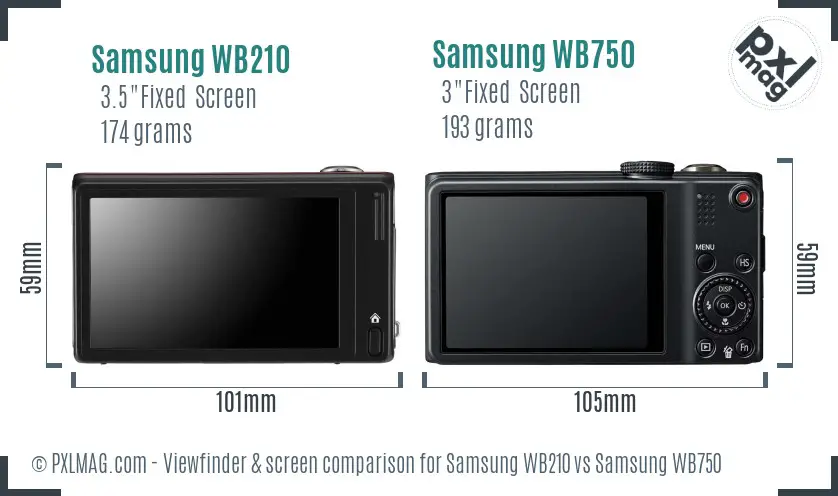 Samsung WB210 vs Samsung WB750 Screen and Viewfinder comparison
