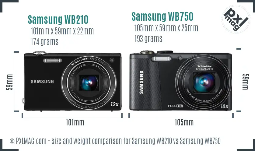 Samsung WB210 vs Samsung WB750 size comparison
