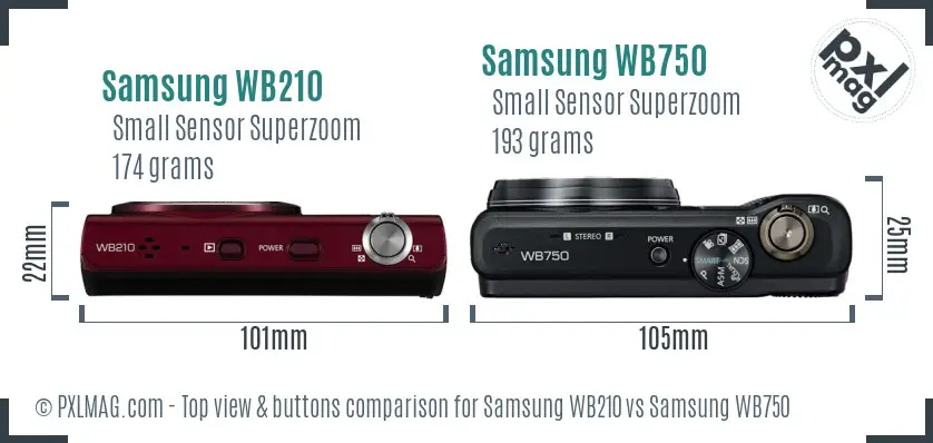 Samsung WB210 vs Samsung WB750 top view buttons comparison