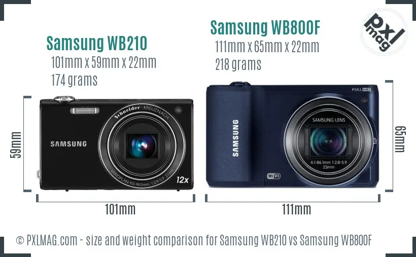 Samsung WB210 vs Samsung WB800F size comparison