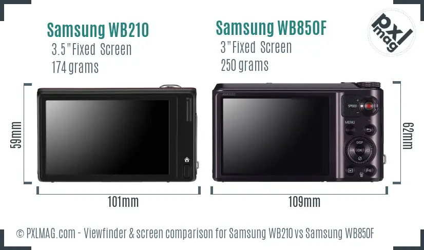 Samsung WB210 vs Samsung WB850F Screen and Viewfinder comparison