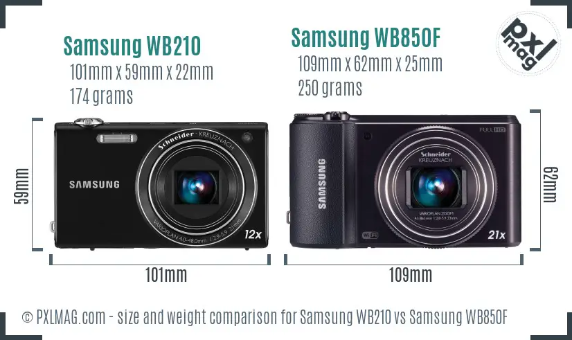 Samsung WB210 vs Samsung WB850F size comparison