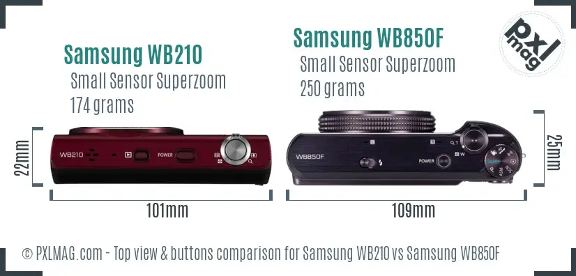 Samsung WB210 vs Samsung WB850F top view buttons comparison