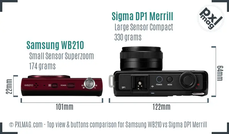 Samsung WB210 vs Sigma DP1 Merrill top view buttons comparison