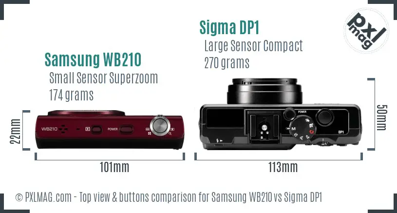 Samsung WB210 vs Sigma DP1 top view buttons comparison