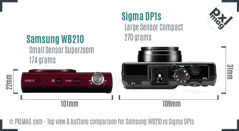 Samsung WB210 vs Sigma DP1s top view buttons comparison