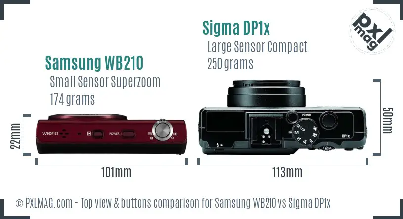 Samsung WB210 vs Sigma DP1x top view buttons comparison