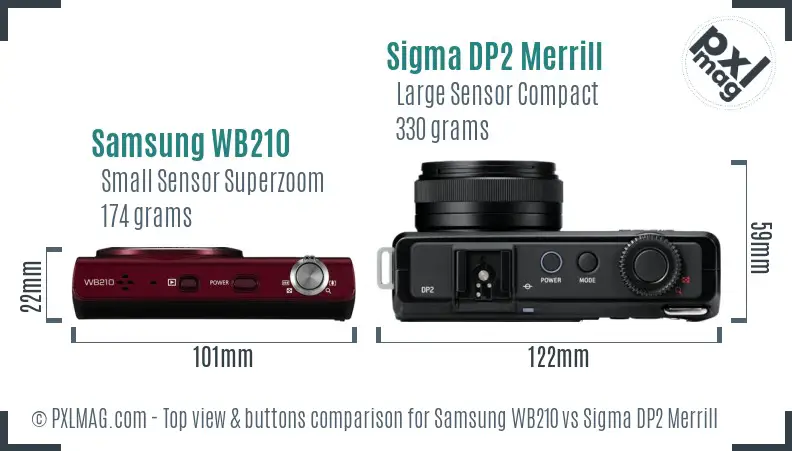 Samsung WB210 vs Sigma DP2 Merrill top view buttons comparison
