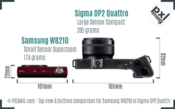 Samsung WB210 vs Sigma DP2 Quattro top view buttons comparison