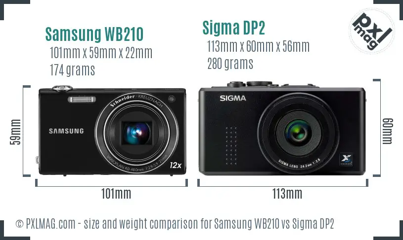 Samsung WB210 vs Sigma DP2 size comparison